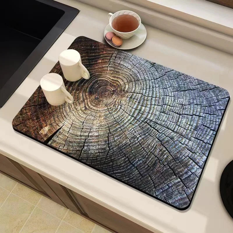 Natural Wood Grain Diatomite Kitchen Mat Super Absorbent Fast Drying Pad for Kitchen Countertop Dish Drying & Coffee Table Use