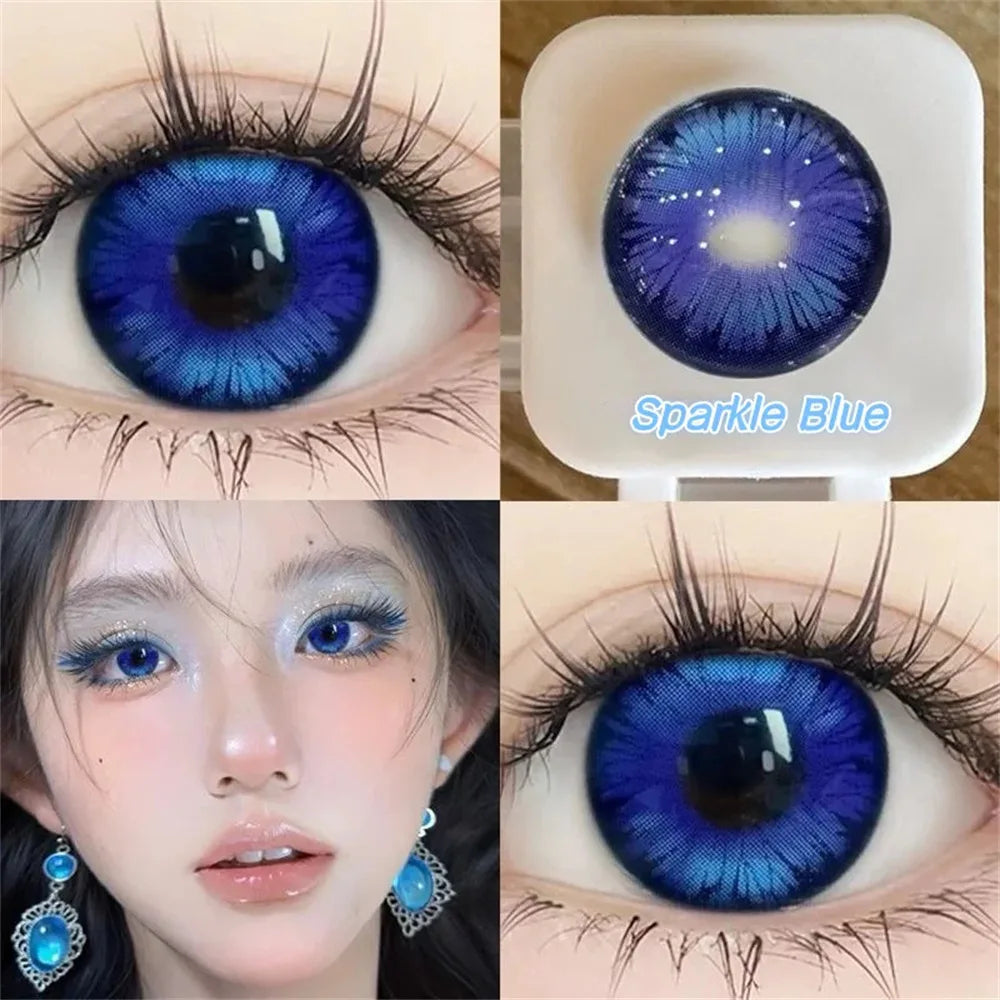 Eyes Contacts Colored Contact Lenses Lens Small Pupil Diopter Power Beauty Myopia Blue 14.5mm 2Pcs 6 Months