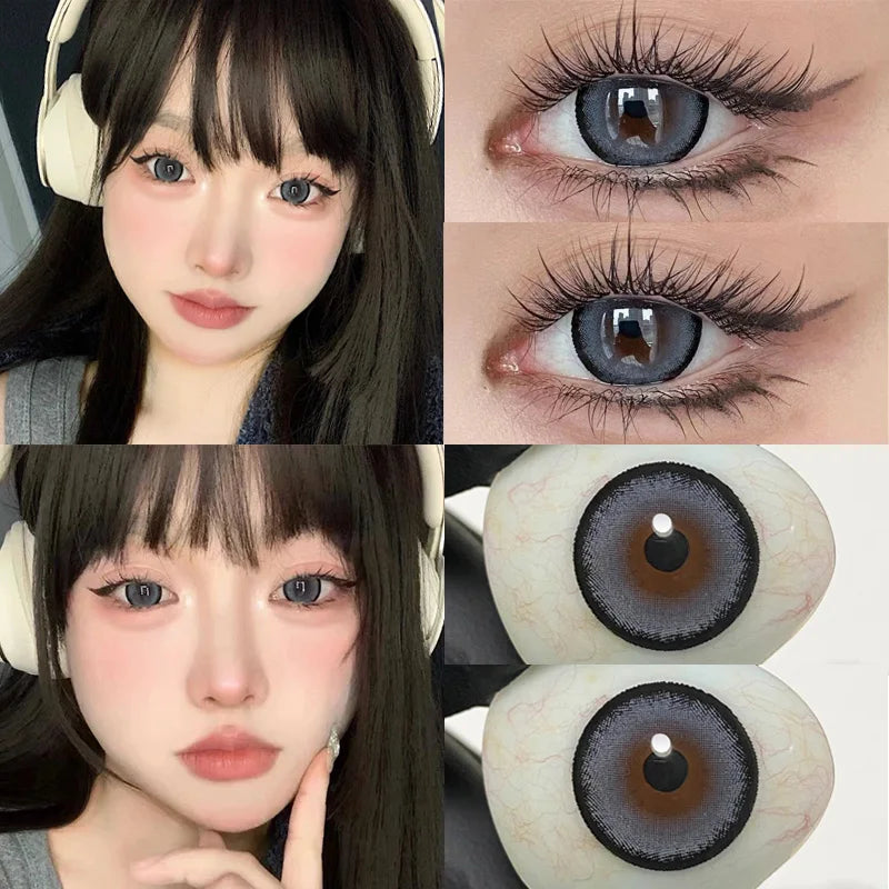 1pair/2pcs Black Large Diameter Color Contact Lenses Men with Diopter Myopia Fashion Color Contact Lenses Natural