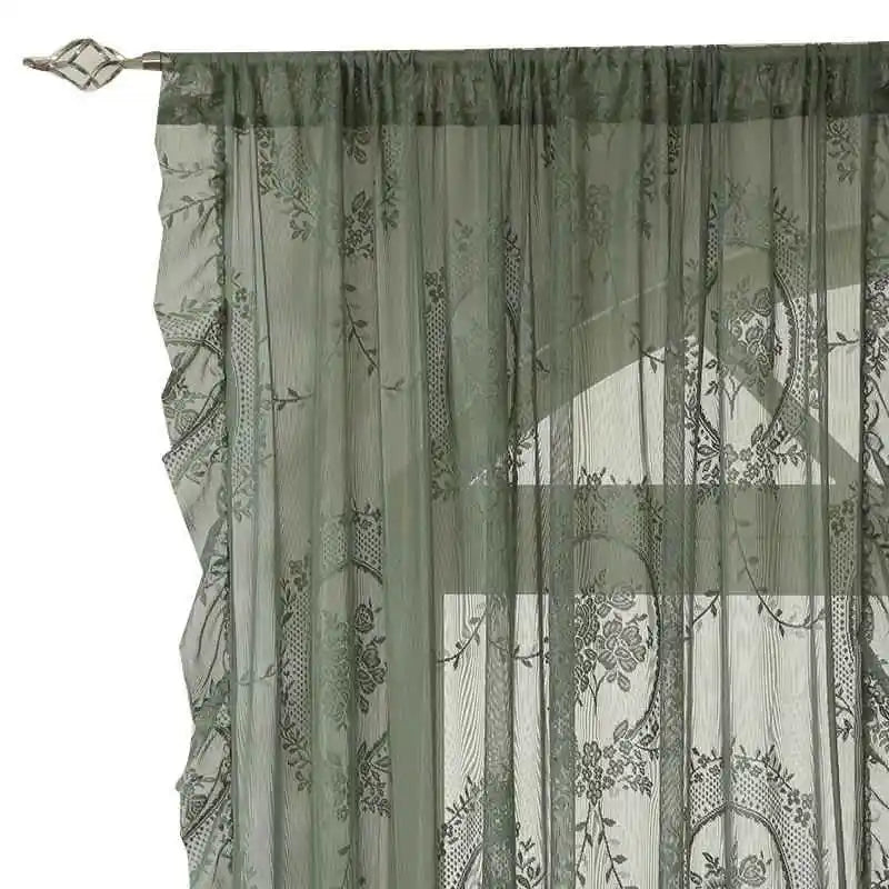 New round Mirror Flower Lace Curtain Semi-Privacy Bedroom Window Treatment Country Style Polyester Fabric Valance Home Decor
