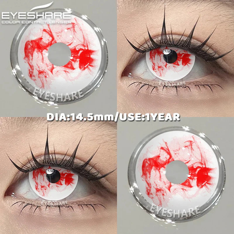 1 Pair red/white cosplay color contact lenses for eyes crazy Halloween Eye makeup Role playing Eye cosmetics color lens