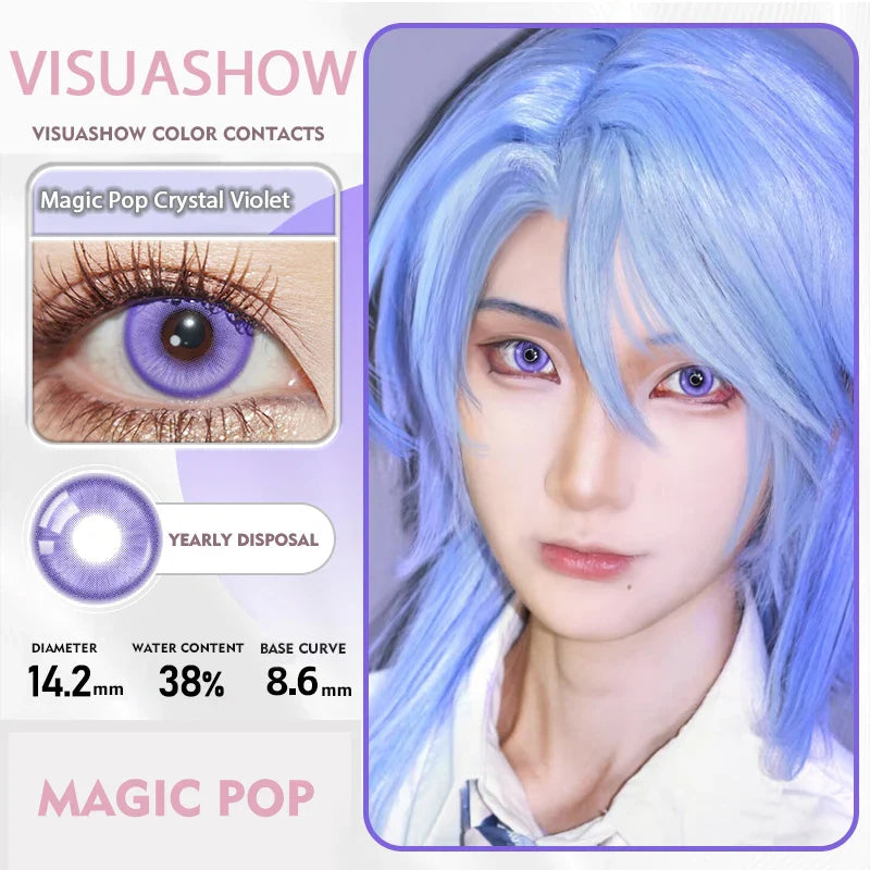14.20 Blue Small Pupil Cosplay Colored Contact Lenses, 1 Pair Yearly Wear Eye Lenses for Halloween Themed Cosplay