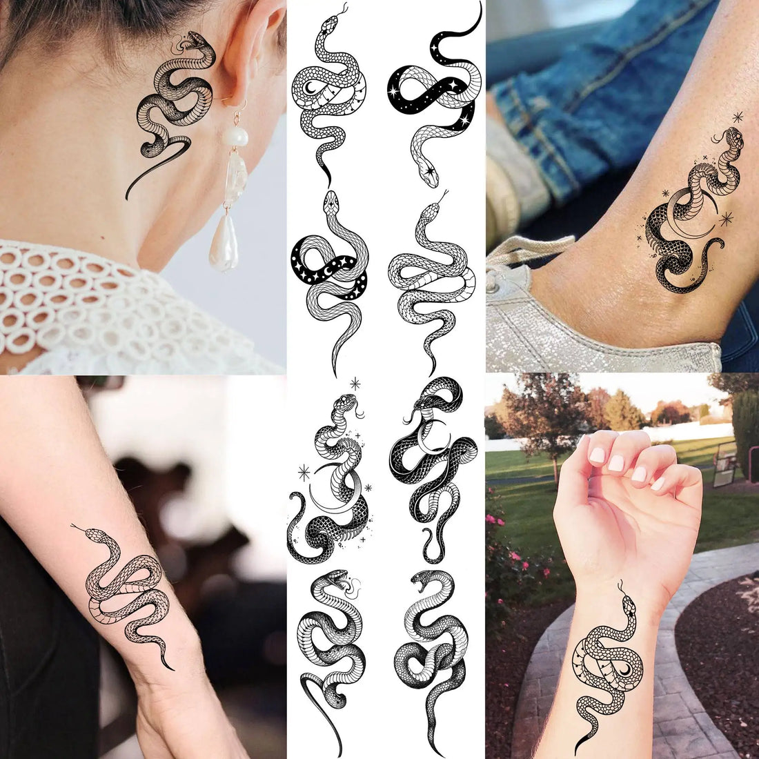18 Sheets Small Snake Temporary Tattoos For Men Women Neck Hands Fake Tattoo Stickers DIY Small Black Snake Tattoos Holiday 3D