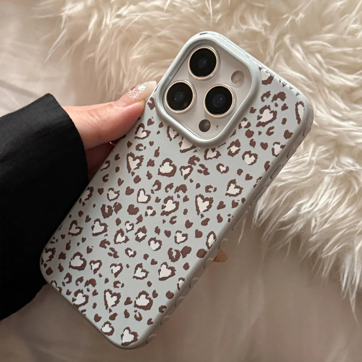 Stylish Retro Blue Leopard Print Love Heart Soft Phone Case For iPhone 16 15 14 13 12 17 Pro Max Shockproof Protective Cover