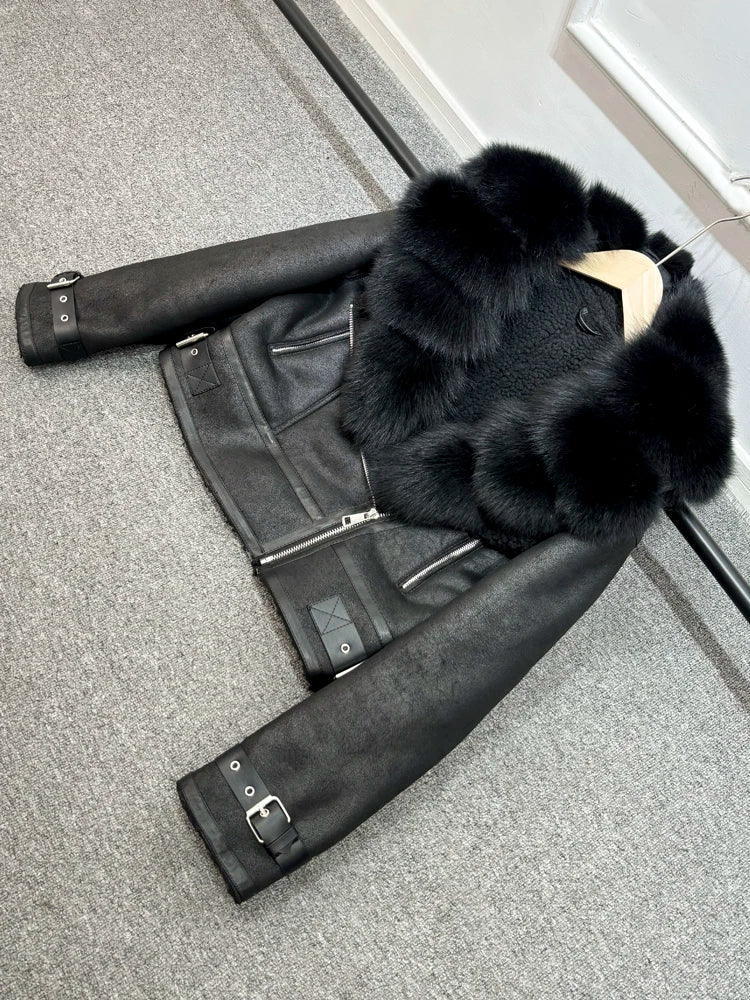 Fashion Women Faux Leather Jacket Winter Coat