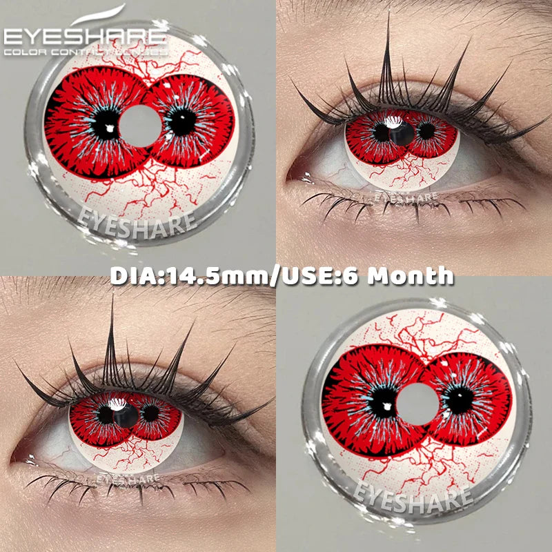 1 Pair red/white cosplay color contact lenses for eyes crazy Halloween Eye makeup Role playing Eye cosmetics color lens