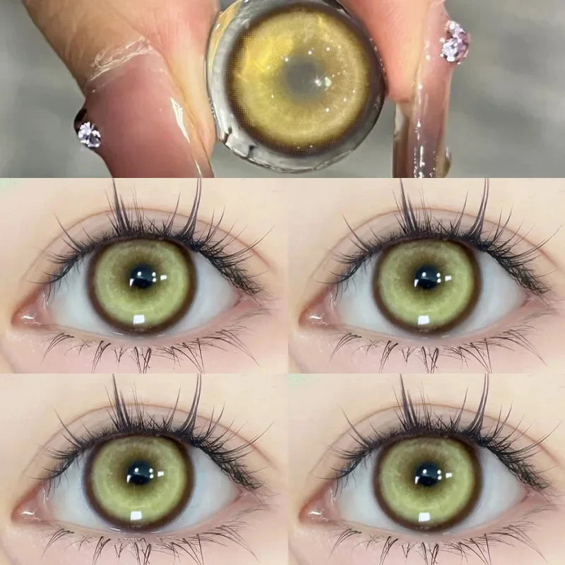 2pcs New Colored Contact Lenses for Eye Anime Eye With Degree Yellow Contacts Lenses Halloween Pupils Makeup Contact Lens
