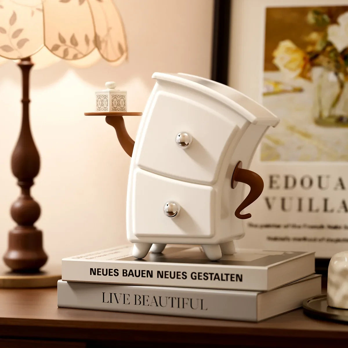 Whimsical Cartoon - Style Storage Box with 2 Drawers & Side Tray Organizer for Bedroom Desk Small Items Like Jewelry Cosmetics