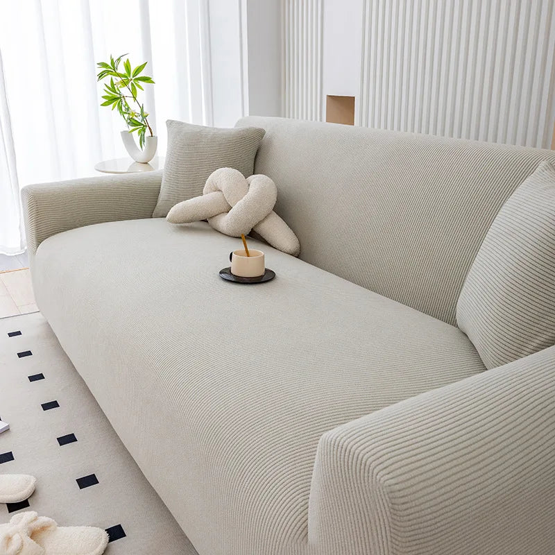 Stretch Sofa Cover Anti-Dust Armchair Protector Full-wrap Solid Corduroy Slipcover L Shape Corner Couch Cover ( 1/2/3/4 Seater )