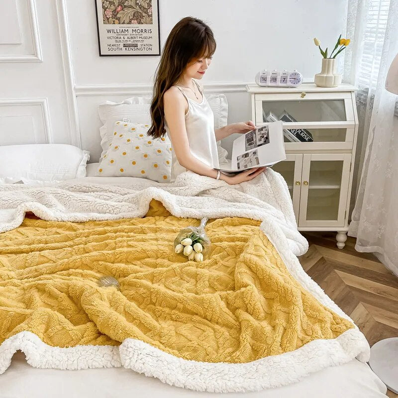 Thick Bed Blanket Double Layer New Winter Lamb Fleece Blanket Home Warm Sherpa Soft Sofa Cover Throw Newborn Wrap Kids Bedspread