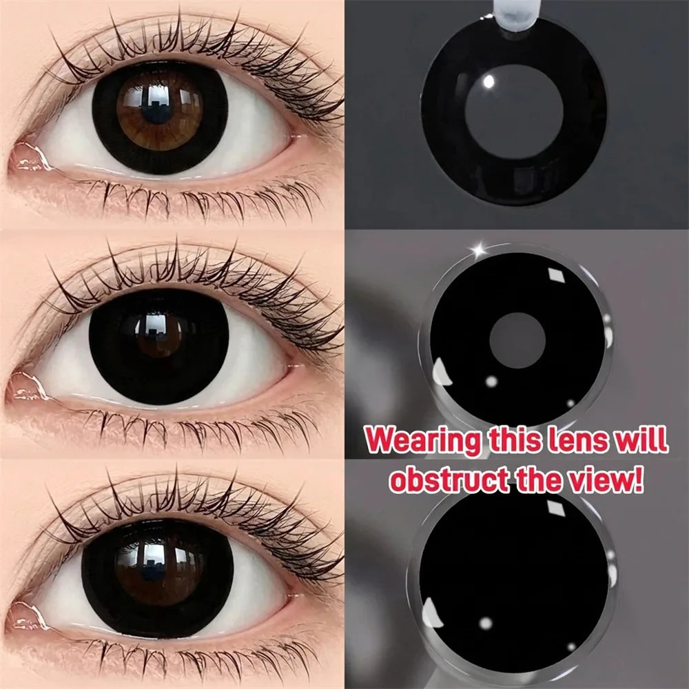 Eye Eyes Color Contacts Colored Contact Lenses Lens Small Pupil Cosmetics Cosplay Black 2Pcs 12 Months 1 Year Yearly Use