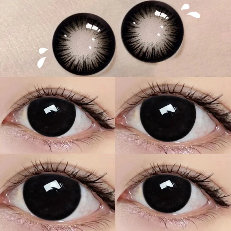 Two Pairs of Large Diameter Black Eye Color Contact Lenses Prescription Myopic Band Diopter Lenses Eye Use Cosmetics Naturally