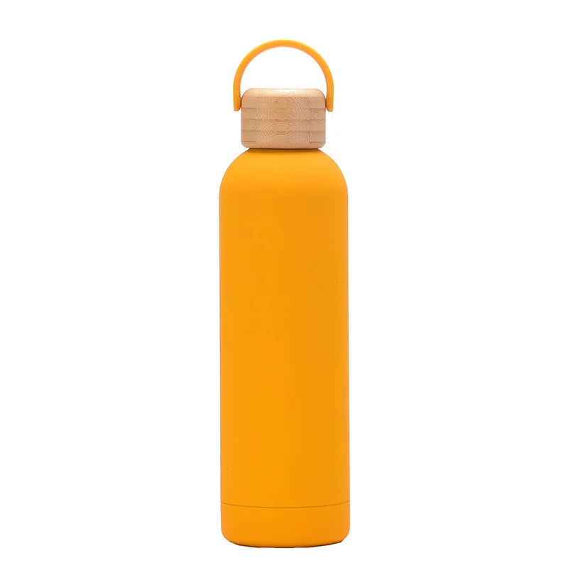 Sports Thermos Cup With Bamboo Lid And Handle,Stainless Steel Vacuum Flasks,Camping Gym Drinkware,Small Mouth Water Bottle,750ml