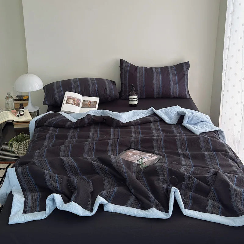American Printed Cotton Summer Quilt Skin-Friendly Naked Sleeping Comforter for Adults Student Dorm Lightweight Soft Bedspread