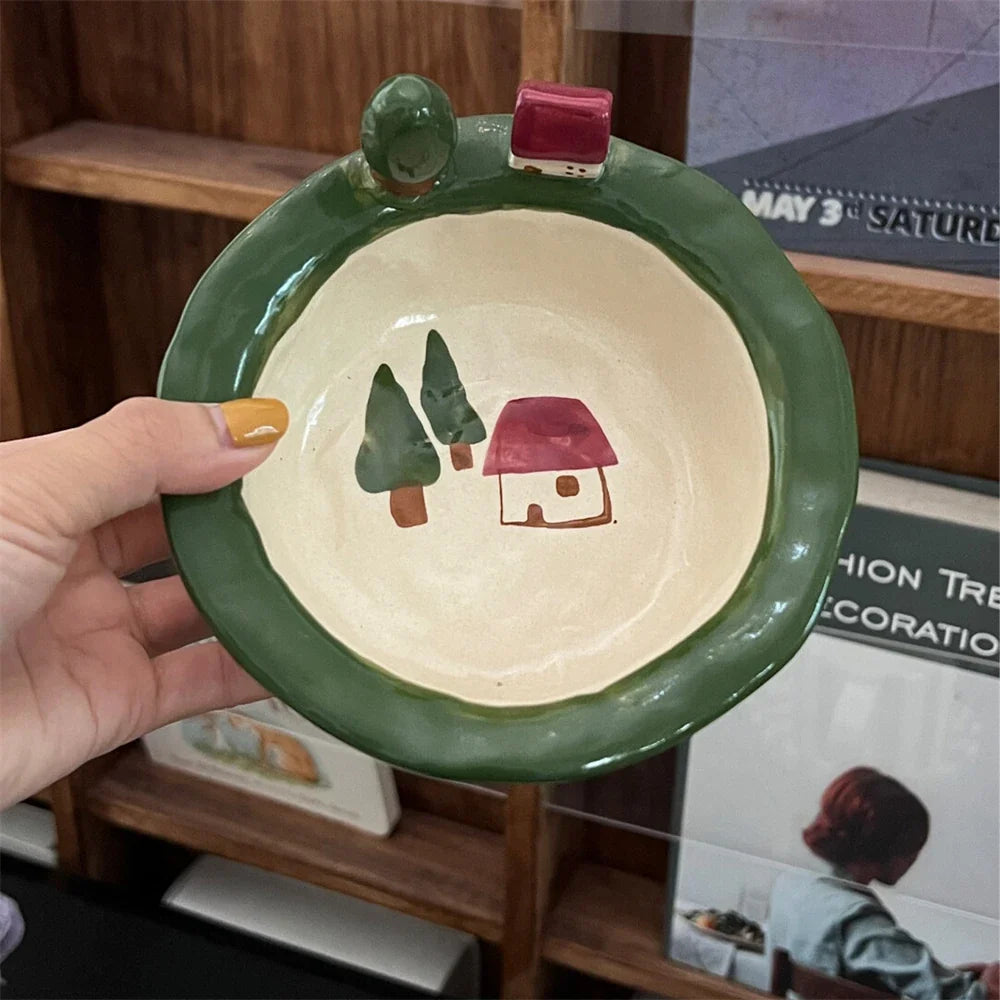 Cartoon Cute And Fun Tableware Kitchen Supplies Cartoon House Printing 3D Decoration Yogurt Breakfast Bowl Christmas Gift Plate