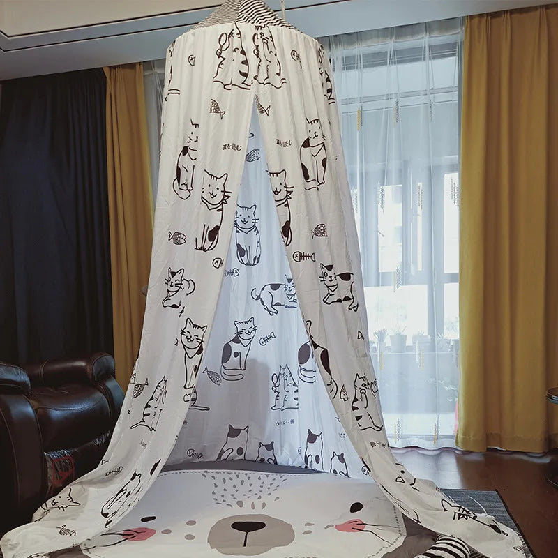No-Drill round Top Bed Canopy Children's Windproof Baby Bed Light Blocking Mosquito Net Ceiling Mounted Bed Tent Bed Curtain