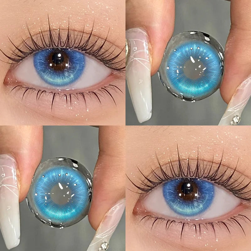 2PCS New Blue Prescription Contact Lenses with Diopters Fashion Pupils Cosmetics Eye Red Korean Lens High Quality Lenses