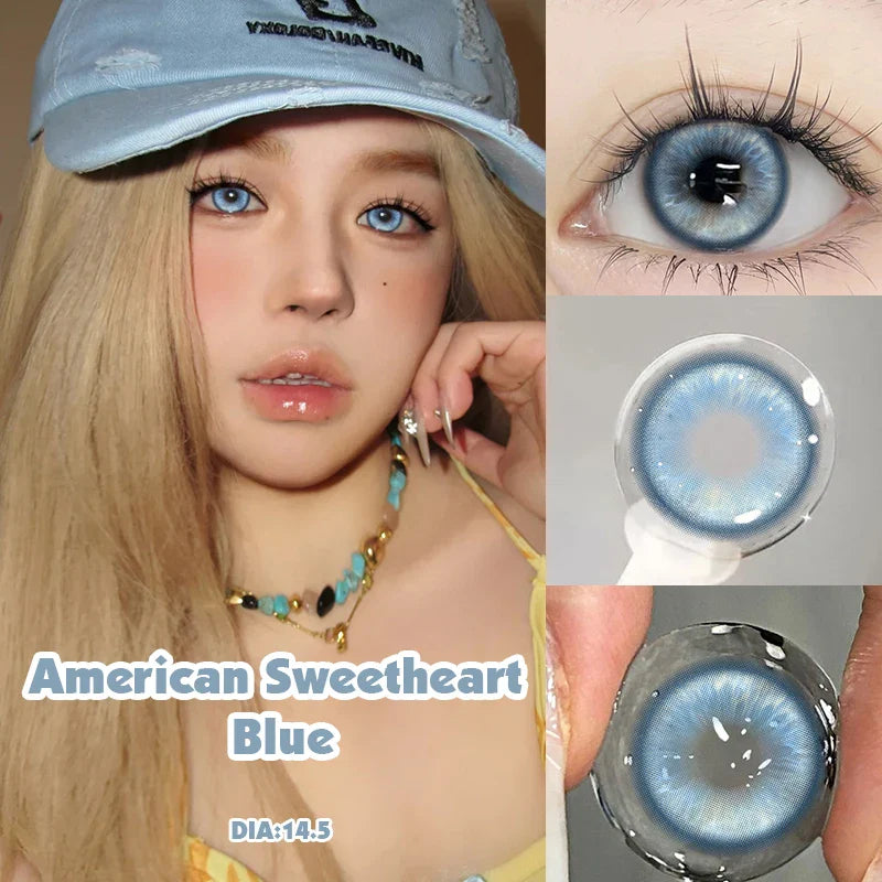 Anime Cosplay Beauty Pupil 1Pair New Red Color Contact Lenses with Degree 0~-8.00 Myopia Blue High Quality Fashion Lenses