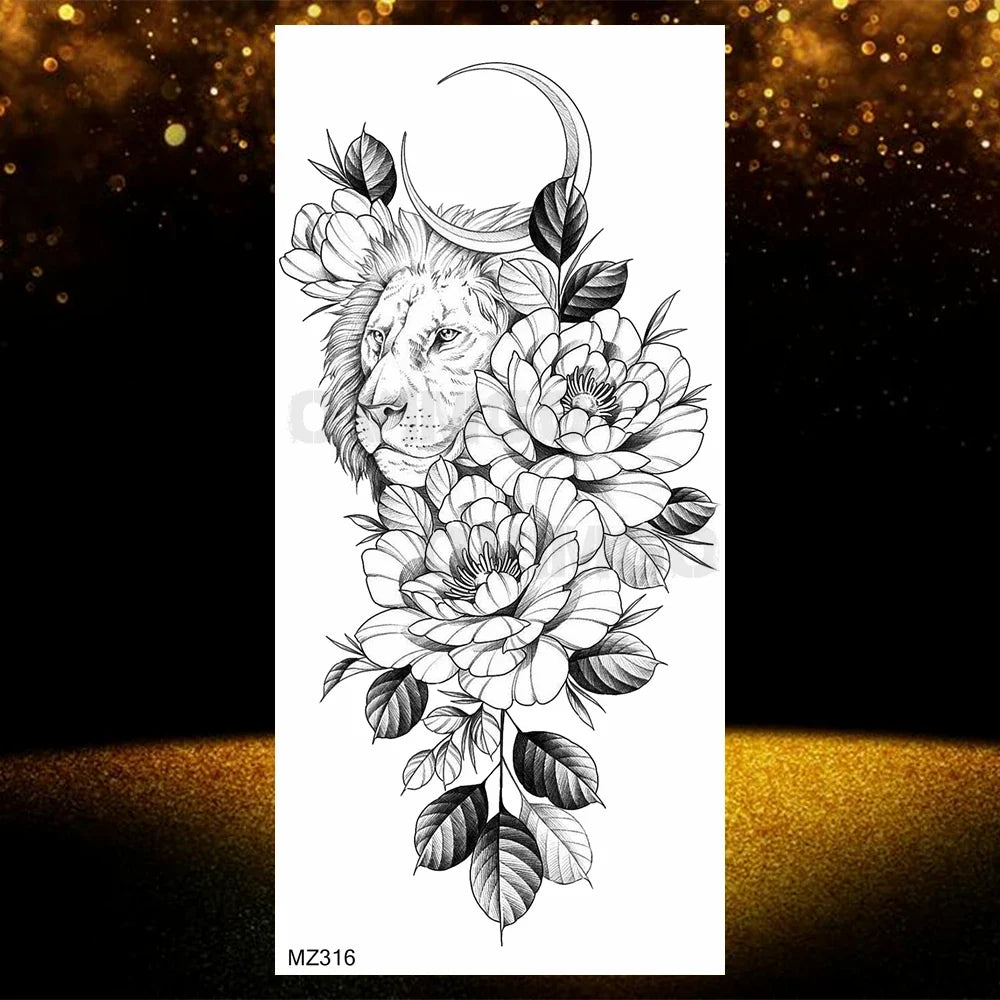 Realistic Black Rose Flower Temporary Tattoos Fake Waterproof Tatoo Body Art Arm Leg Floral Peony Bloosom Tattoo Stickers Makeup