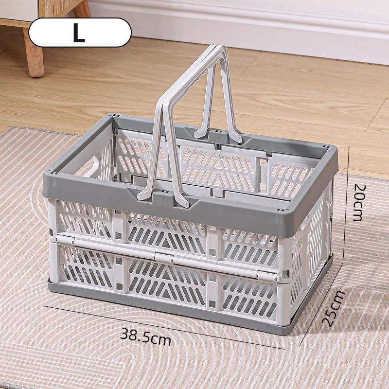 Large Folding Basket Portable Outdoor Picnic Basket with Handle Foldable Camping Storage Box Plastic Shopping