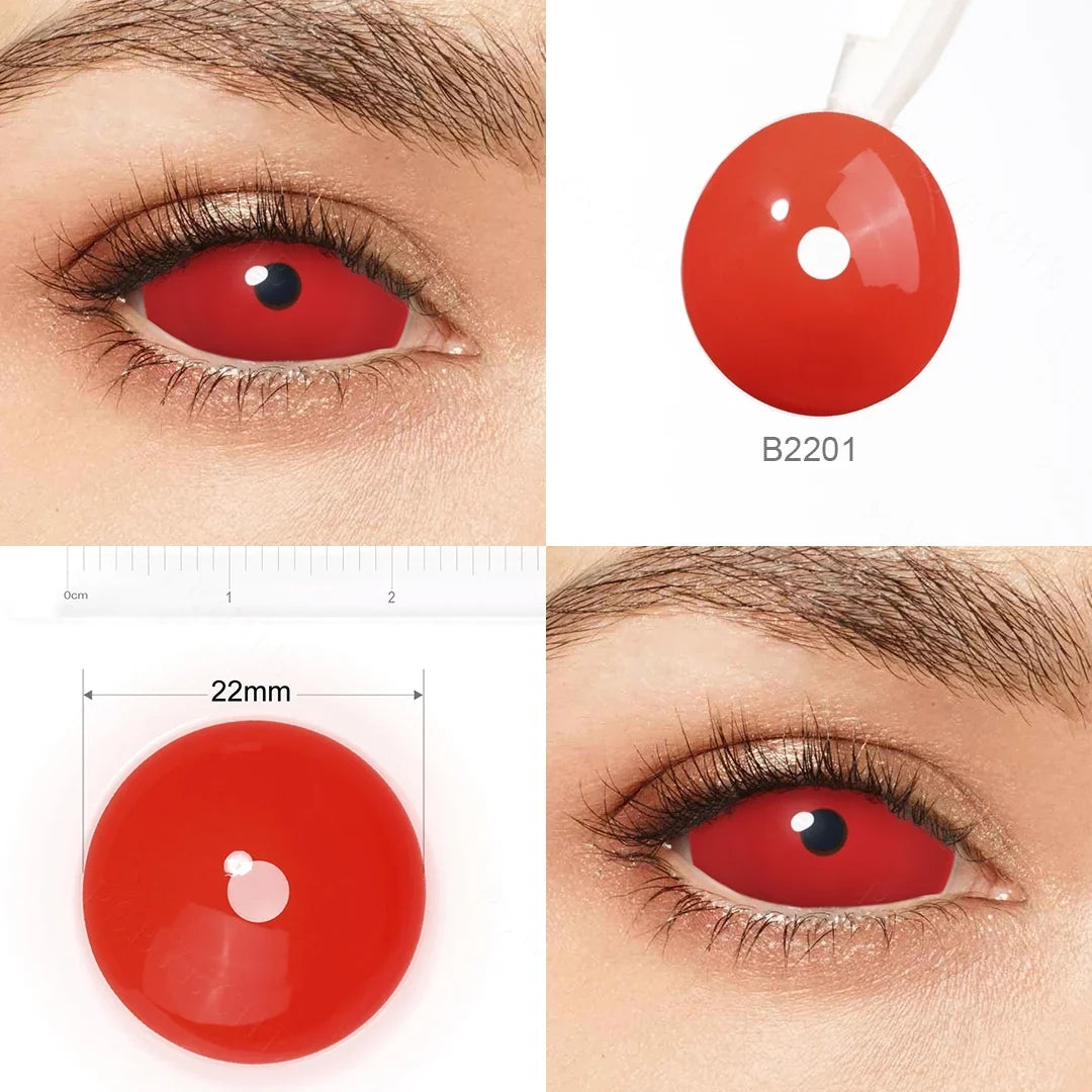 22mm Sclera Lens 2 Pieces Halloween Contact Lenses Cosplay Lens White Lenses Red Mesh Full Eye Crazy Lenses Accessories