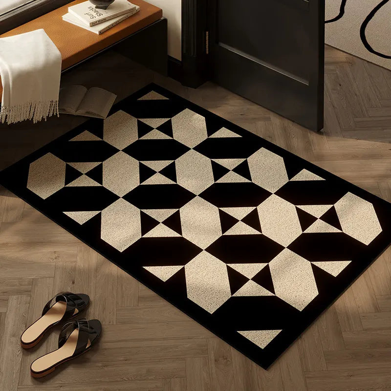 Modern Geometric Floral Wire Loop Doormat Non-Slip PVC Coil Entrance Rug Heavy Duty Scraper Mat for Mud & Dirt Removal
