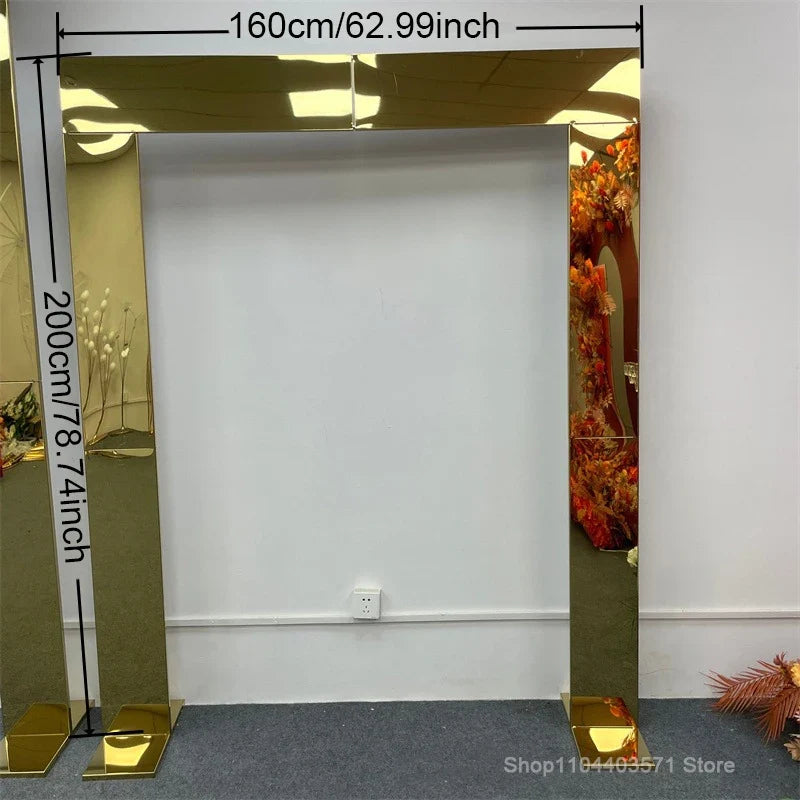 1pcs/3pcs Shining Gold Mirror Chuppah Acrylic Backdrop Stand for Wedding Decoration Flower Stand Walkway Pillar 2M/2.4M Tall