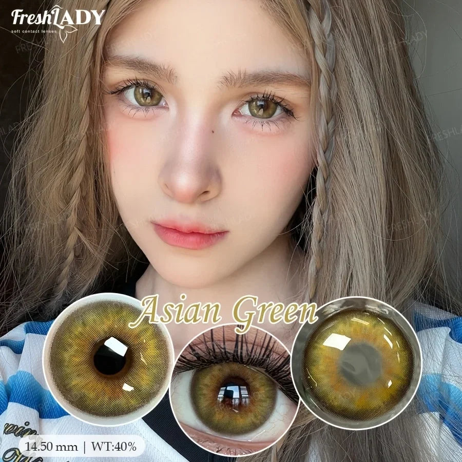1 Pair Asian Series Colored Contact Lenses Natural Brown Pupils Eyes Contact lenses Green Soft Contacts 14.50mm