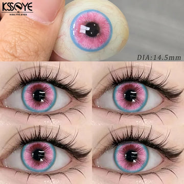 1pair Anime Cosplay Contact Lenses Color Contact Lenses for Eyes Pink Lenses Blue Pupils Halloween Beauty Makeup Contacts