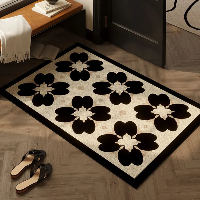 Modern Geometric Floral Wire Loop Doormat Non-Slip PVC Coil Entrance Rug Heavy Duty Scraper Mat for Mud & Dirt Removal