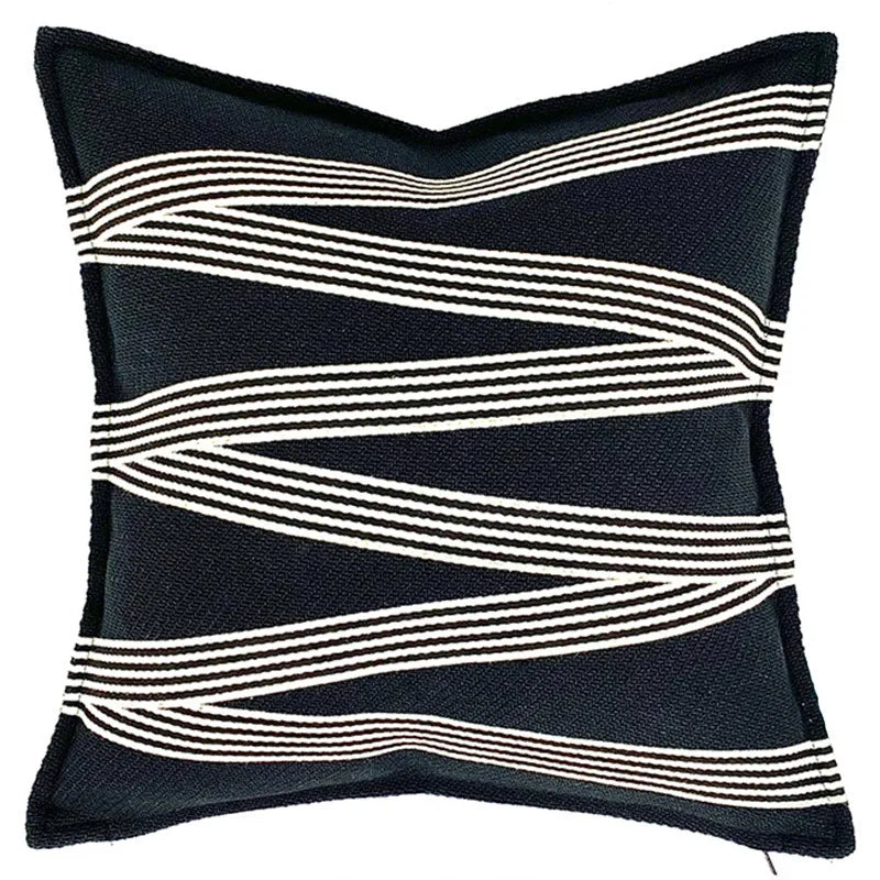 American Luxury Cotton Cushion Cover Geometric Striped Black Thickened Sofa Throw Pillow Cover Decorative Living Room Home Decor