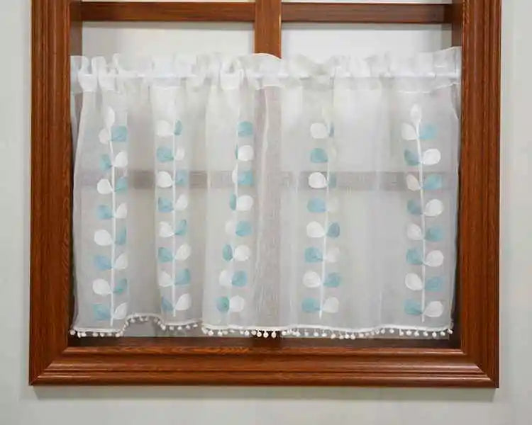 Embroidered Coffee Themed Door Curtain Half Curtain No Rod Included Country Style Bedroom Decorative Window Treatment