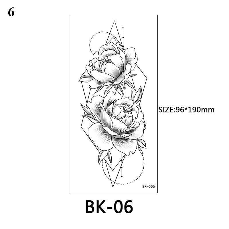 Sexy Black Flower Temporary Tattoos For Women Thigh Men Fake Moon Rose Compass Fake Tatoos Forearm Arm Sleeve Tattoo Stickers