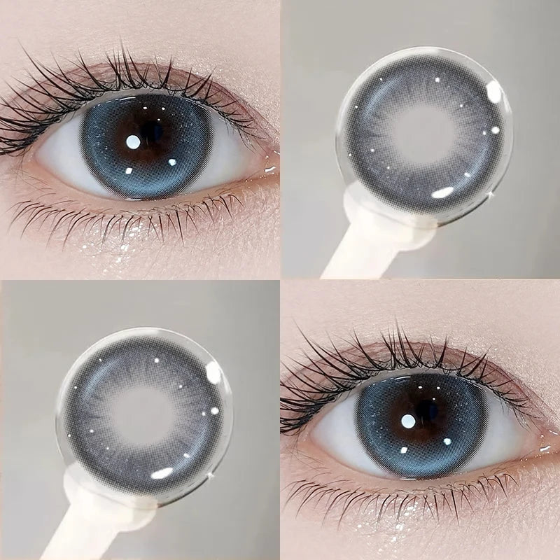 2PCS Yearly New Blue Contact Lenses Colored with Prescription Korean Student Beauty Pupils Cosmetics Fashion Contacts