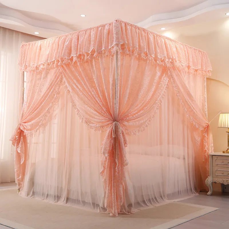 French Style Luxury Princess Mosquito Net Double Layer Bedding 3 Side Openings Post Bed Curtain Canopy Netting NO Bracket