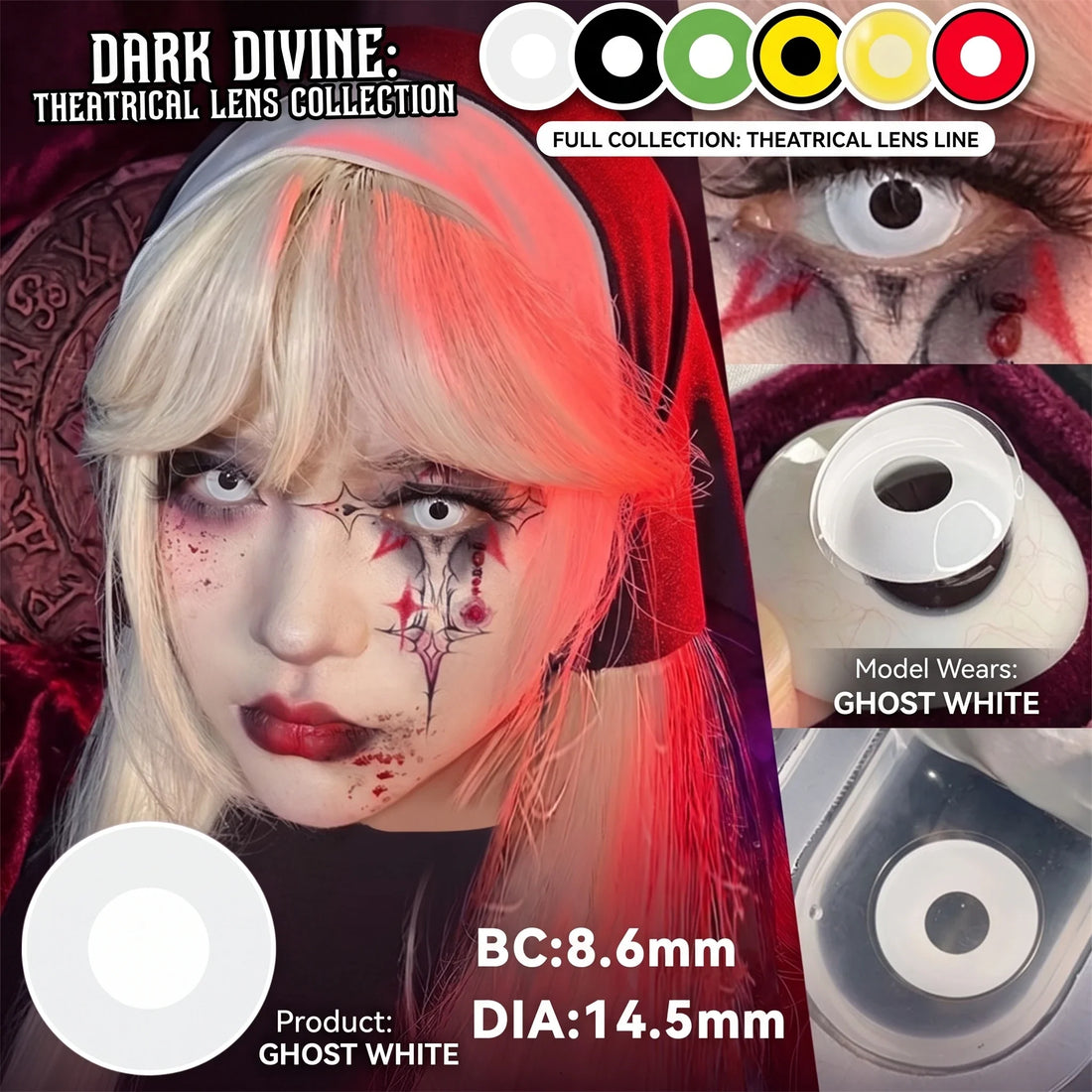 Color Contacts Contact Lenses Lens Halloween Cosplay Anime White Purple Cyan Red Blind Crazy Mesh Coser 2Pcs 1 Y