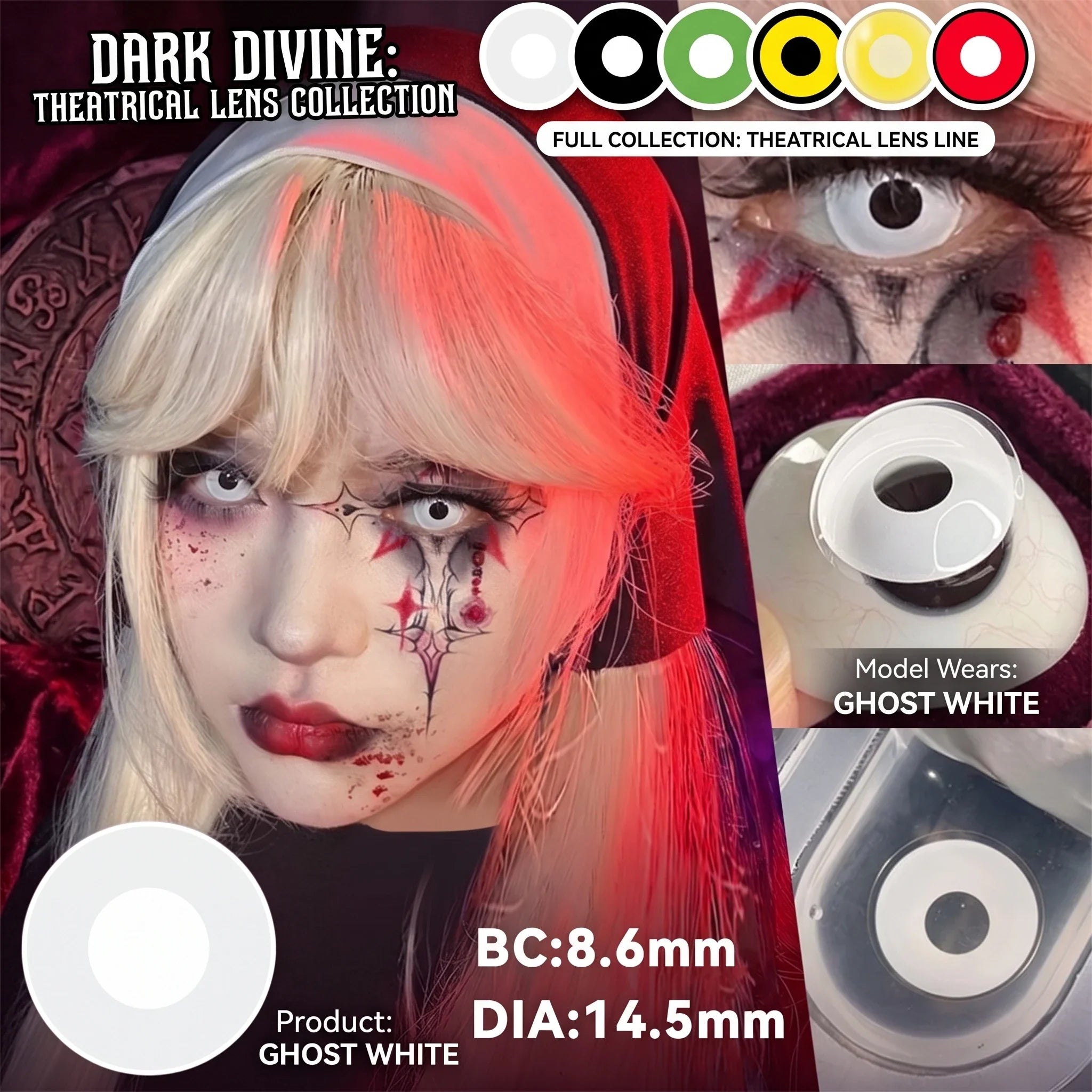 Color Contacts Contact Lenses Lens Halloween Cosplay Anime White Purple Cyan Red Blind Crazy Mesh Coser 2Pcs 1 Y