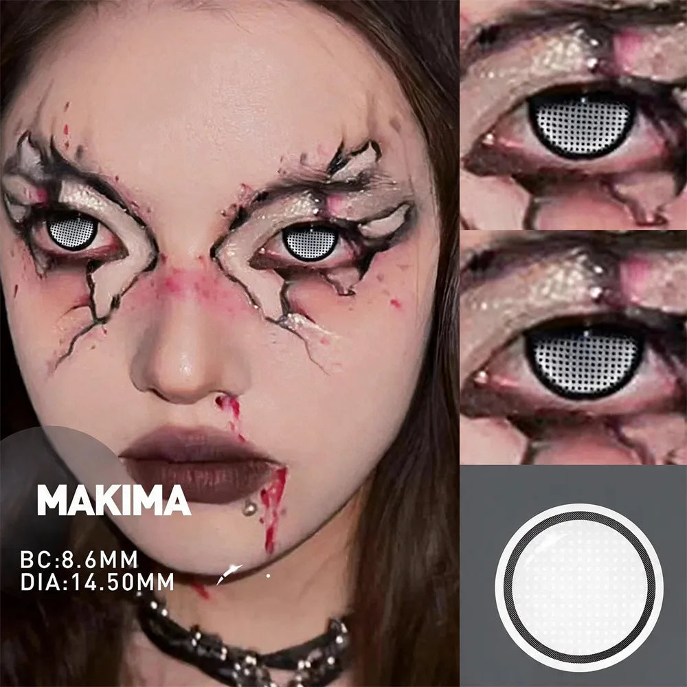 Color Contacts Contact Lenses Lens Halloween Cosplay Anime White Purple Cyan Red Blind Crazy Mesh Coser 2Pcs 1 Y
