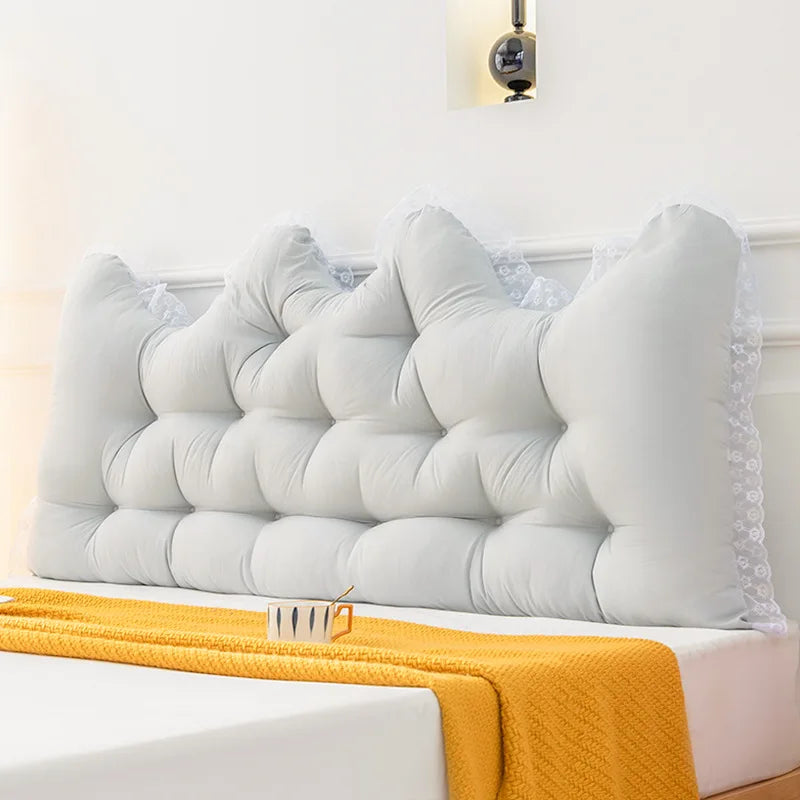 Korean Style  Pure Color Reading Pillow with Lace Trim Backrest  and Anti-Collision Waist Belt, Large Backrest Support Bolster