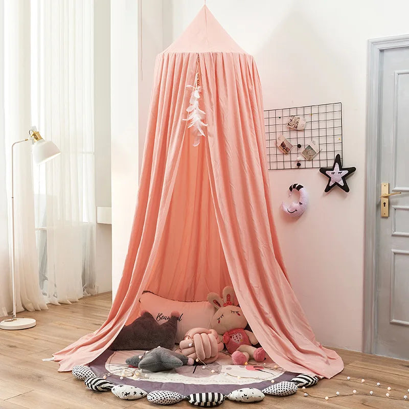 No-Drill round Top Bed Canopy Children's Windproof Baby Bed Light Blocking Mosquito Net Ceiling Mounted Bed Tent Bed Curtain