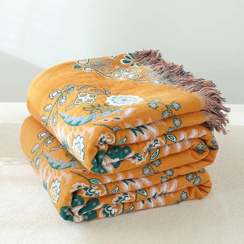 Textile City Cotton Gauze Flower Language Tassel Sofa Towel Double-sided Four Season Sofa Cover European Style Blanket Towel
