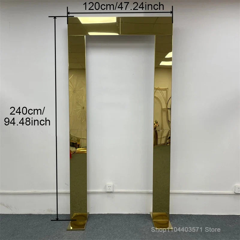 1pcs/3pcs Shining Gold Mirror Chuppah Acrylic Backdrop Stand for Wedding Decoration Flower Stand Walkway Pillar 2M/2.4M Tall