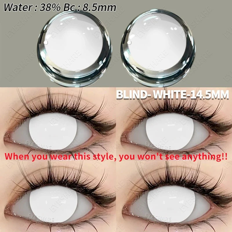 2pcs Cosplay Colored Contact Lenses Crazy White Contact Lenses Anime Black Eye Lenses Halloween Beauty Makeup Lens