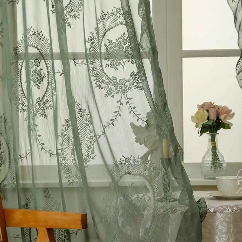 New round Mirror Flower Lace Curtain Semi-Privacy Bedroom Window Treatment Country Style Polyester Fabric Valance Home Decor