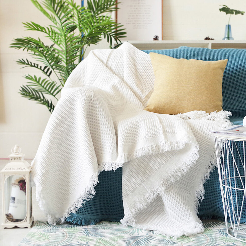 Home Hotel Pure Cotton Bedding Office Sofa Knitted Cover Blanket With Tassel Tapestry For Bed Airplane Travel Decor Blankets