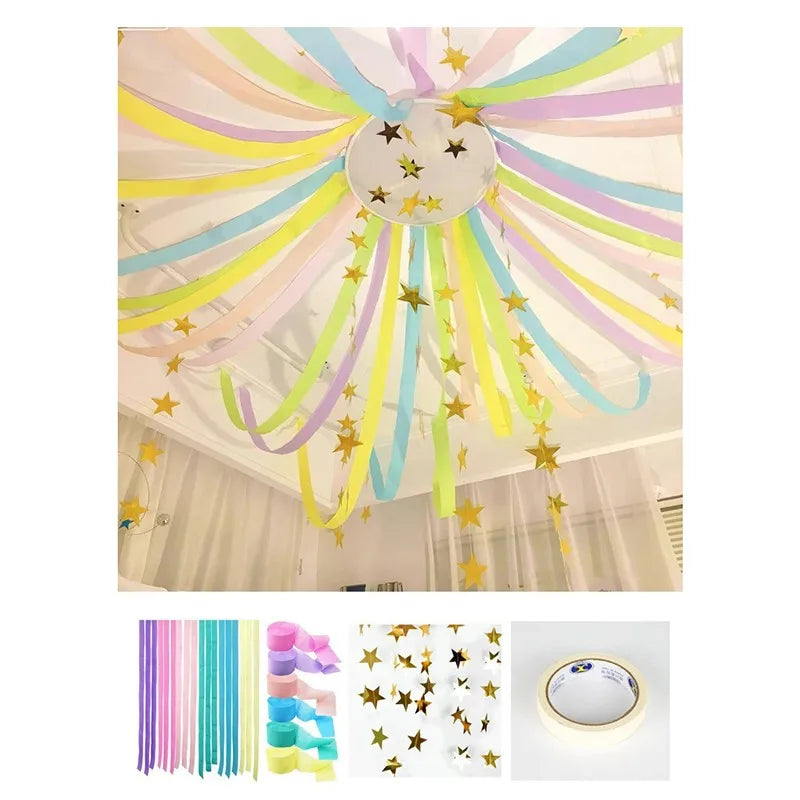 Crepe Paper Streamer Set Birthday Christmas Easter Home Party Hanging Decor Wedding Birthday Party Backdrop Colorful Paper Crepe