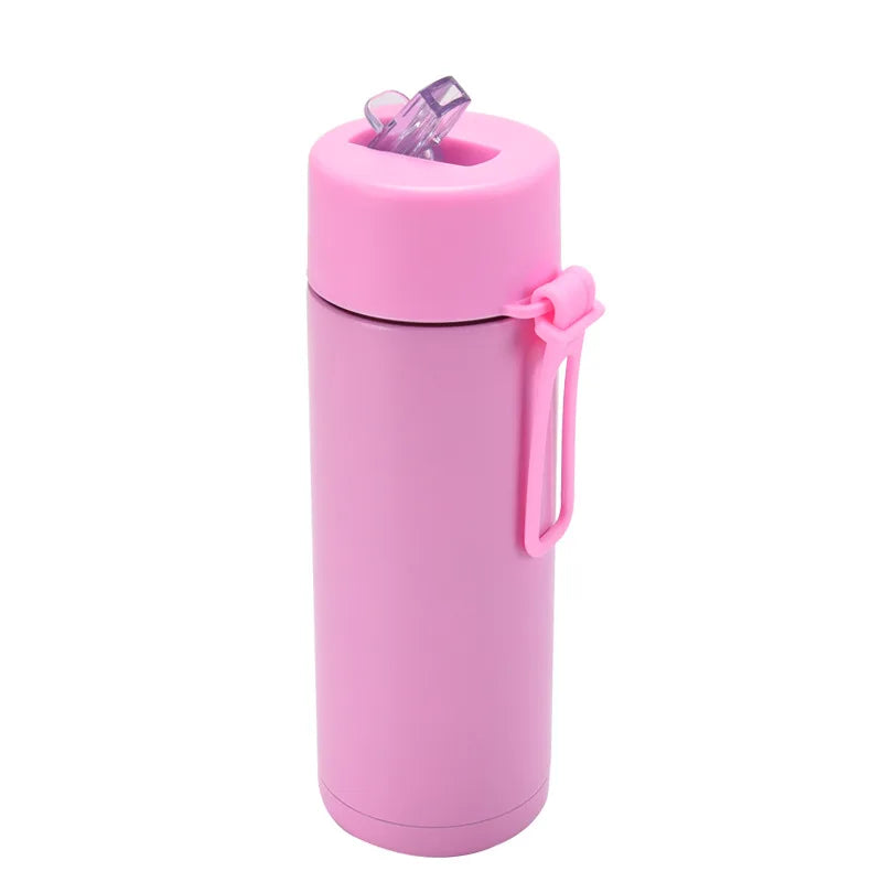 Stainless Steel Thermos Mug, Large Capacity, Portable Silicone Handle with Straw, American Large Capacity, WATER BOTTLE, 650ml