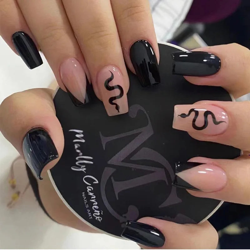 24pcs Gradient Nude Color Fake Nails Medium Coffin False Nails Ballet Heart Pink Diamond Press on Nails Cute Sweet Bowknot Nail