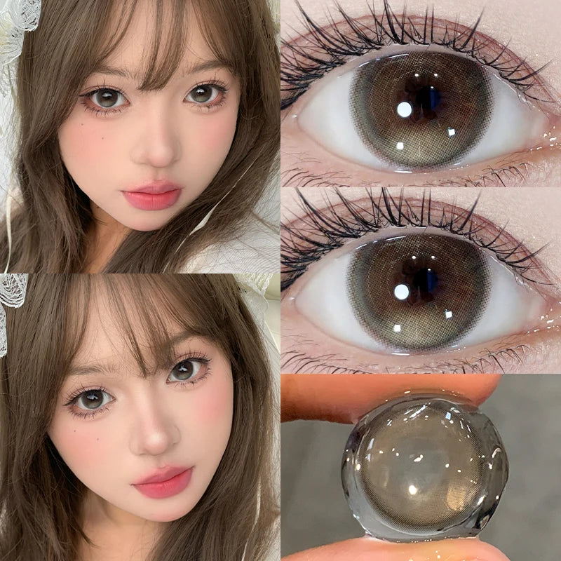 1 Pair Brown Eye Lenses Korean Natural Lenses Color Year Contact Lenses Eyes with Degree Black Beautiful Pupil 0-8 Degree