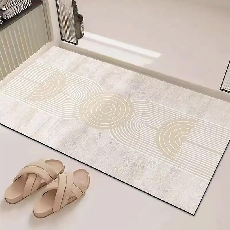 Abstract Geometric Line Art Bathroom Mat Soft Neutral Color Absorbent Non-Slip Quick Drying Home Entrance Floor Mat